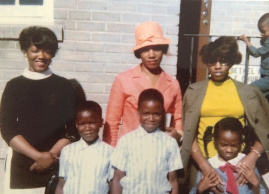 Family photo outside Bethel AME Church