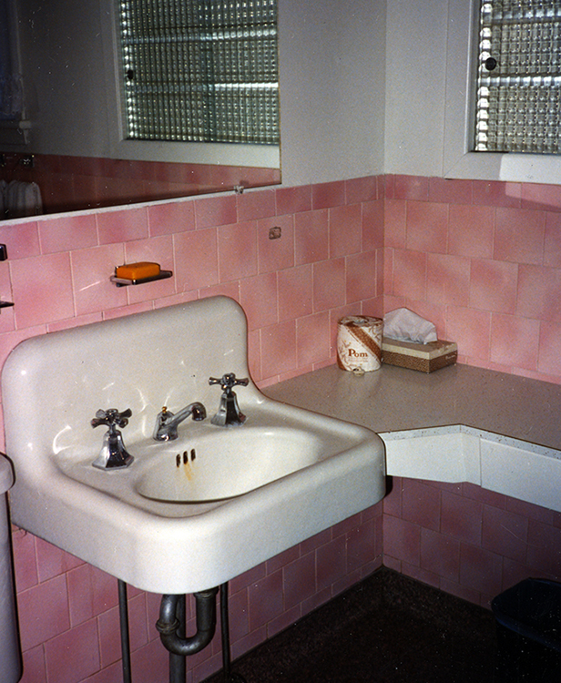 Pink tiled bathroom, 1950s style